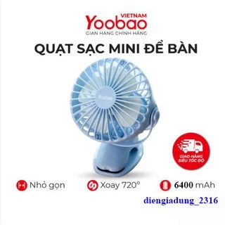 Quạt tích điện Yoobao 6400 mah Chính Hãng kẹp sạc mini , cầm tay 4 cấp gió - Liên tục 32 giờ