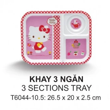 Khay cơm tập ăn dặm cho bé 3 ngăn in hình Hello Kitty Thái Lan Cao Cấp