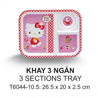 Khay cơm tập ăn dặm cho bé 3 ngăn in hình Hello Kitty Thái Lan Cao Cấp