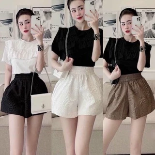 Quần shorts nữ xốp phồng in hoa nổi dày đẹp