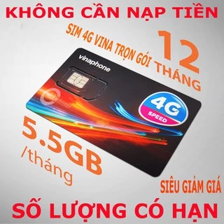 Sim Vinaphone 4G Dùng 1 Năm Không Cần Nạp Tiền SIM 3G 4G D500 5GB/tháng DATA TRUY CẬP NHANH