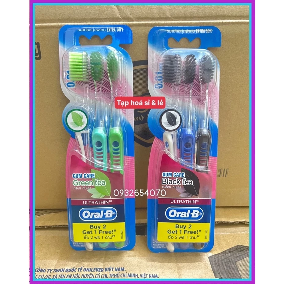 Bàn Chải Oral-B Tinh Chất Trà Xanh/Trà Đen (vỉ 3 cây)