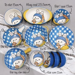 Bộ Chén Sứ Bát Ăn Cơm Bộ Bát Đĩa Decor Chén Dĩa Sứ🐇 Thỏ Xanh🐰 Dễ Thương Cute S142