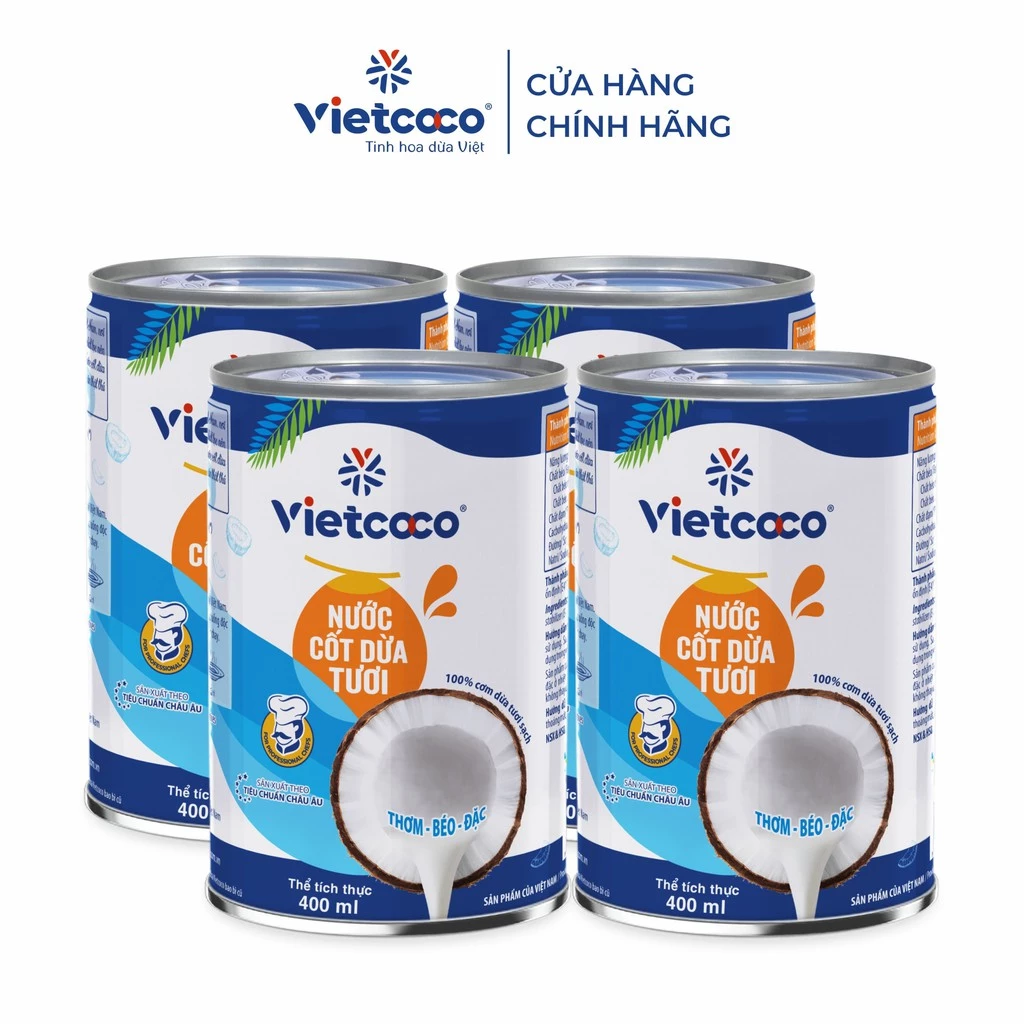 [COMBO 4 LON] Nước cốt dừa tươi Vietcoco - Lon 400ml