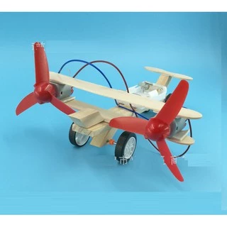 Bộ lắp ráp máy bay 2 cánh quạt bằng gỗ chạy pin