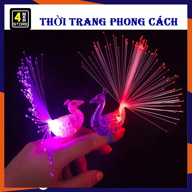 Set 5 Nhẫn đeo tay hình con công phát sáng nhẫn có đèn Led phát sáng hình con công - Đồ chơi trẻ em