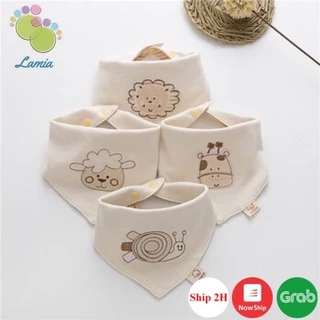 Khăn Yếm Tam Giác 2 Cúc Bấm Họa Tiết Đáng Yêu Chất Cotton Hữu Cơ Tự Nhiên An Toàn Cho Bé