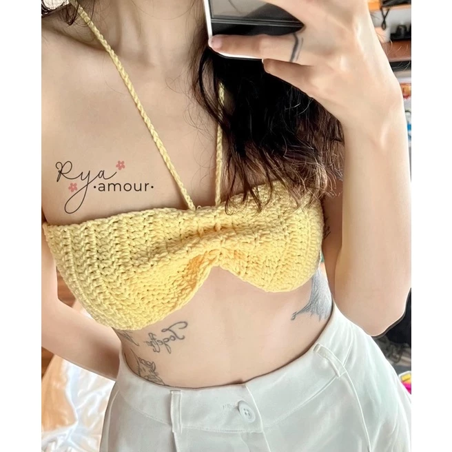 Cutie - Áo len croptop quây ngang, áo nhún ngực, áo thiết kế By Rya.amour handmade