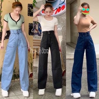 ✨Baggy Jeans Ống Suông 2 Nút Túi Đắp