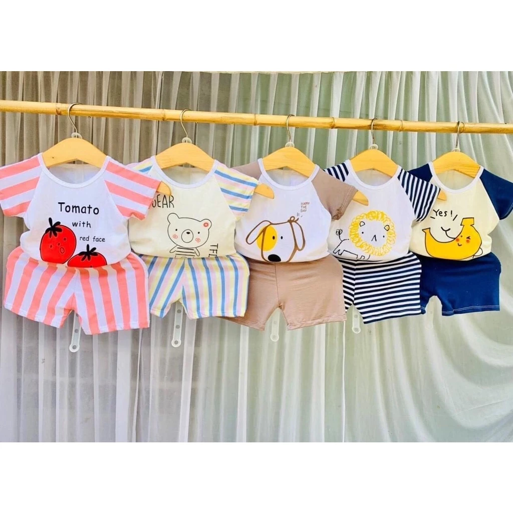 Combo 5 bộ cộc kẻ (như hình), cộc tay bé trai, bé gái size 3-14kg....