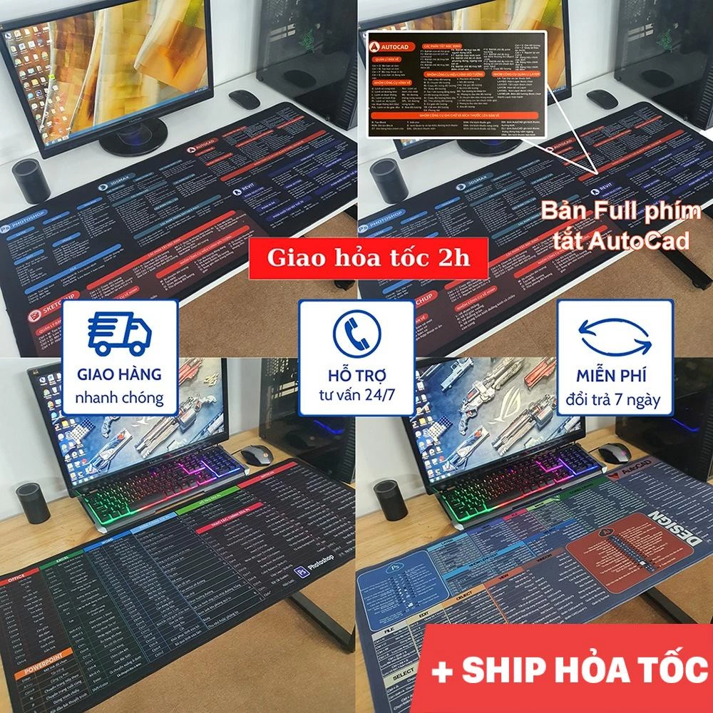 Lót Chuột Phím Tắt Văn Phòng, Phím Tắt Word Excel Office Photoshop Autocad Đa Dạng Kích Thước