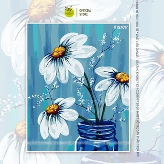 Tranh tô màu 40x50cm có khung Bình hoa cúc trắng T1017