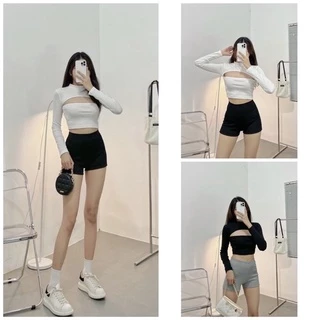 Áo Croptop Tay Dài Khoét Ngực Chất  Form Chuẩn Ôm Body 2 Màu Hot Hit Ulzzang