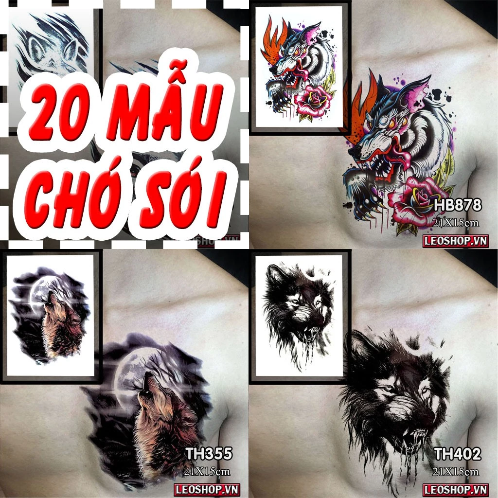 [Loại Ngắn Ngày] Hình Xăm Dán Chó Sói Chụp Ảnh, Đóng Phim, Dễ Dàng Tẩy Xóa - Dùng 2-5 Ngày BST 2 (21x15 cm)