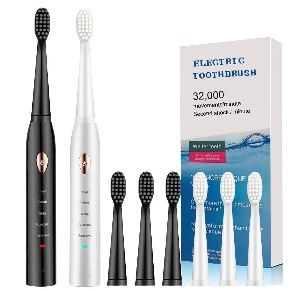 Bàn chải điện Electric Toothbrush Bản Cao Cấp nút gold - Bàn chải điện 5 chế độ tặng kèm 4 đầu chải tiện lợi