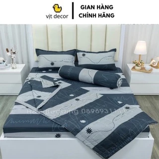 Bộ chăn ga gối kẻ hoa xám cotton poly, set chăn ga gối kẻ hoa xám cotton poly tặng kèm hạt xả vải