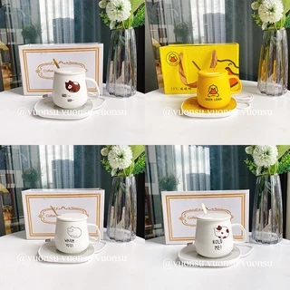 Cốc Hâm Nóng đồ uống kèm đế điện, Bộ ly sứ kèm đế điện hâm nóng trà, cafe, hâm sữa - VS466