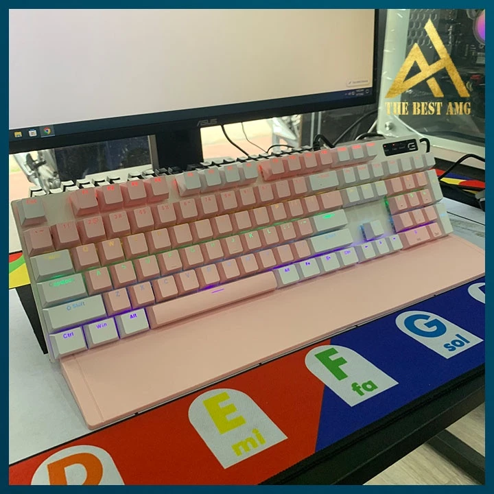 Bàn Phím Cơ Gaming Xuyên Led RGB OHYEAH 3218 Màu Trắng Hồng - Bàn Phím Máy Tính Laptop Có Dây Chơi Game