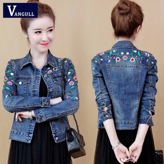 Plus Áo Khoác Jean Thêu Hoa Thời Trang 2019 Size 5XL