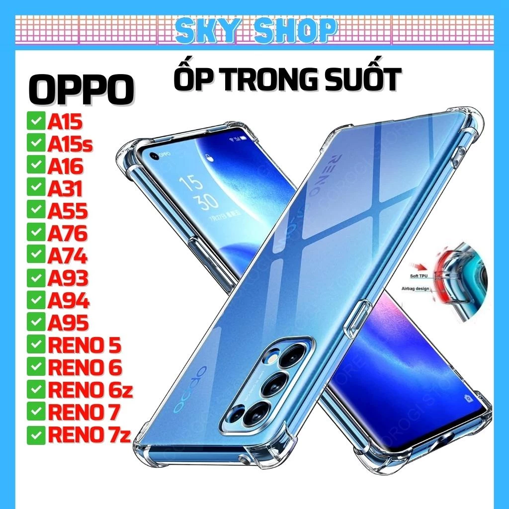 Ốp lưng Oppo A79 A98 A58 A78 A38 A55 A76 A15 A15s A16 A31 A74 A93 A94 A95 Reno 5 6 6z 7 7z 8 8Z 13 A3X A5 Pro Trong suốt