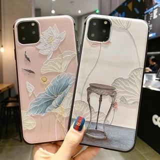 Ốp Điện Thoại TPU Mềm Nhám Họa Tiết Hoa Sen 3D Cho iPhone 12 Mini 11 Pro X XR XS Max SE 2020 7 8 Plus