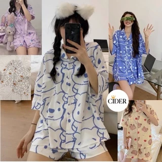 PIJAMA NỮ, Bộ Mặc Nhà Ngủ Nam Nữ HoT cộc tay quần đùi vải Kate