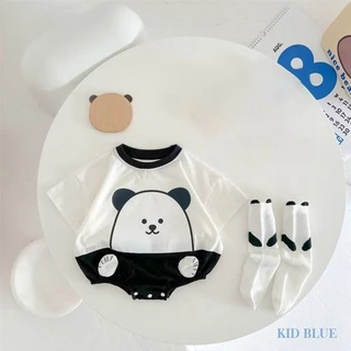 Bộ Áo Liền Quần Tam Giác Chất Liệu Cotton Thoải Mái Họa Tiết Gấu Trúc Xinh Xắn Cho Bé