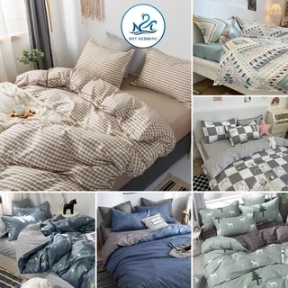 Bộ chăn ga gối Cotton Poly M2T Bedding drap giường kẻ Hàn Quốc miễn phí bo chun ga giường bọc đệm