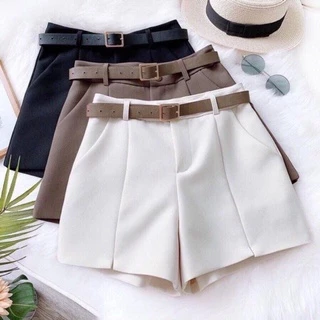 Quần Đùi Ống Rộng Culottes Cạp Cao Xẻ Lai Kèm Dây Nịt Ulzzang - MX