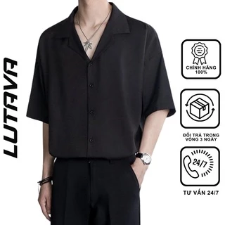 Áo sơ mi nam tay ngắn form rộng LUTAVA vải cotton 2 màu trắng đen hàn quốc phong cách unisex thời trang ASM12