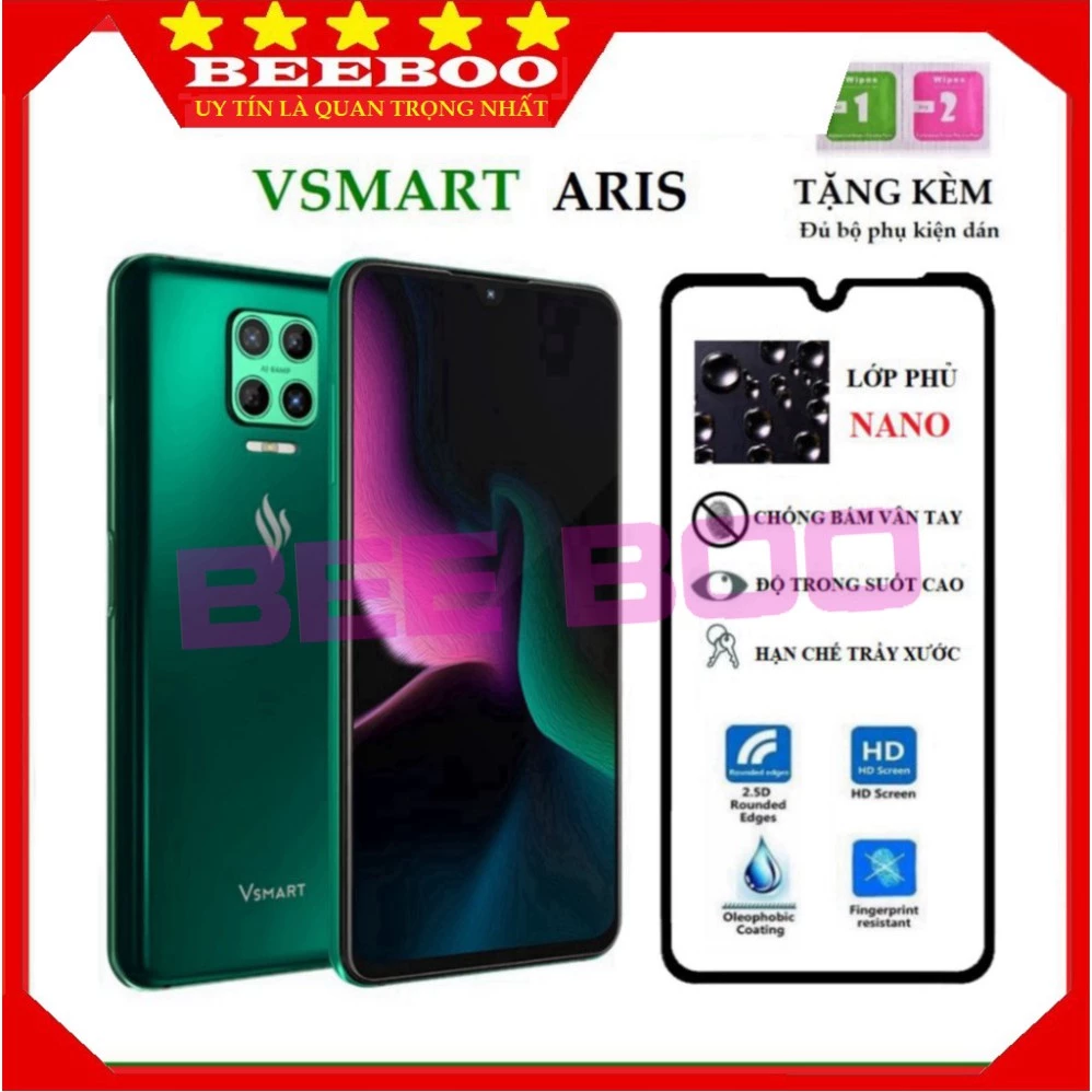 Kính Cường Lực Vsmart Aris - Phủ Nano cao cấp - Full màn hình và Trong suốt - Độ c,111D [FL16]