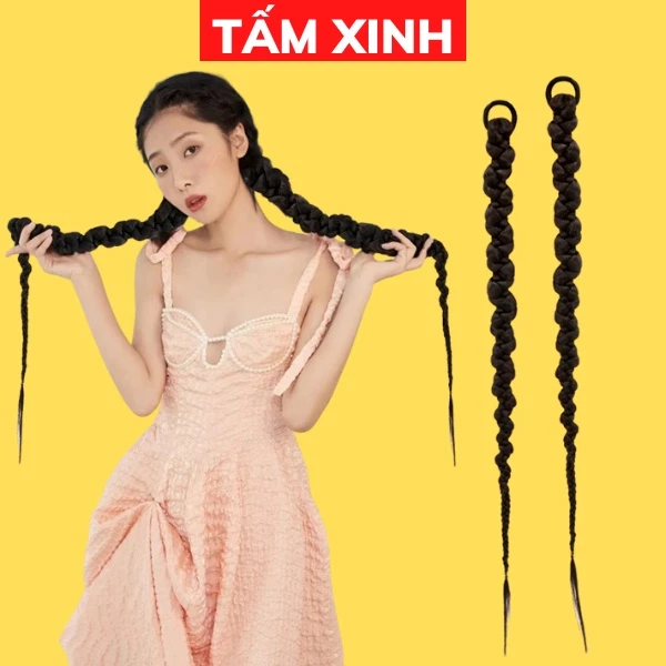 Tóc giả tết bím nữ dễ thương kiểu đuôi ngựa TẤM XINH - BÍM TÓC DÀI 60CM