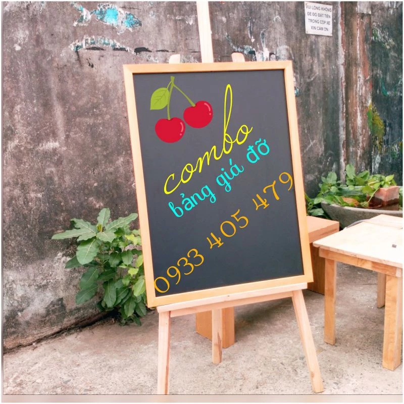 Bảng Menu đen khung gỗ 60*80 cm + Giá đỡ bảng (kèm quà tặng)