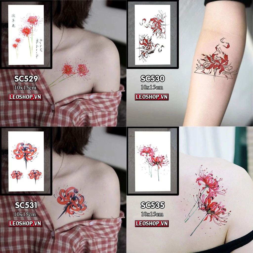 [Loại Ngắn Ngày] Hình Xăm Dán Nhỡ Hoa Bỉ Ngạn Chụp Ảnh, Đóng Phim, Dễ Dàng Tẩy Xóa - Dùng 2-5 Ngày (10x15cm)