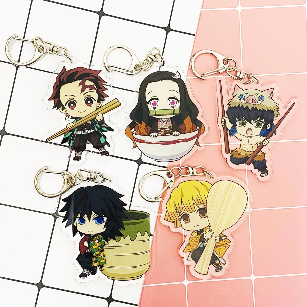 ( Mica trong acrylic ) Móc khóa Kimetsu no Yaiba Thanh gươm diệt quỷ ver ăn quà tặng xinh xắn dễ thương anime chibi