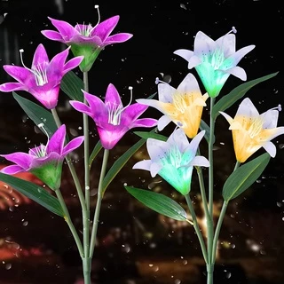 Đèn LED Năng Lượng Mặt Trời Hình Hoa Lily Trang Trí Sân Vườn