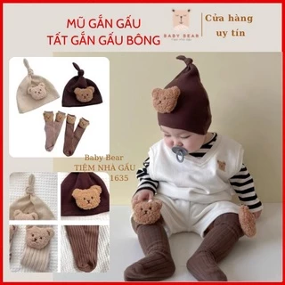 Mũ Thắt Núm Phong Cách Hàn Quốc Cho Bé Trai Bé Gái Sơ Sinh Gắn Gấu Bông Cực Đáng Yêu 0-2 tuổi