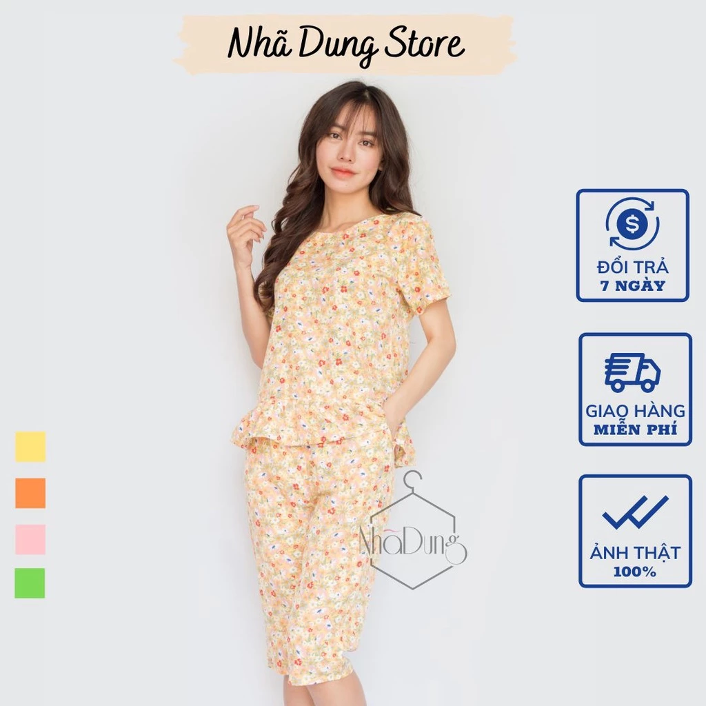 Đồ bộ nữ mặc nhà lửng basic lụa cao cấp in họa tiết hoa nhí dễ thương Nhã Dung Store siêu mát đủ size dưới 65kg<A14>