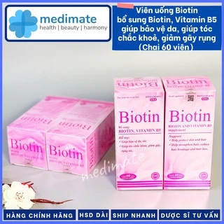 Viên uống Biotin bổ sung Biotin và Vitamin B5 giúp đẹp da, giúp tóc chắc khỏe, giảm gãy rụng tóc (Chai 60 viên)