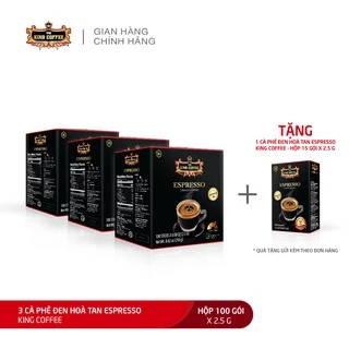 Combo 3 CFĐ HT Espresso KING COFFEE - Hộp 100 gói x 2.5g + Tặng 1 hộp CFHT Espresso KING COFFEE - Hộp 15 gói x 2.5g