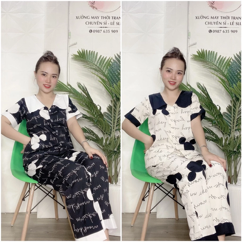 SET PIJAMA TAY NGẮN QUẦN DÀI CHỮ KÝ HOT , CÓ SIZE - PJ09