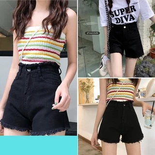 Quần đùi nữ, quần đùi kiểu rách gấu lưng quần màu trắng đen size S M L SKUQ-12A 1990clother