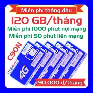 [Miễn phí tháng đầu] SIM 4G MOBIFONE GÓI C90N 120 GB/THÁNG + 1000 phút nội mạng + 50 phút liên mạng