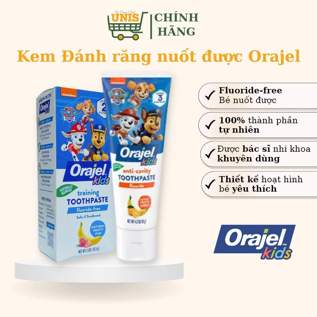 [NHẬP MỸ - AUTH - ĐỦ BILL] Kem Đánh Răng Nuốt được ORAJEL cho bé từ 0 tháng tuổi đủ loại (Date 2025)