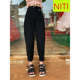 QUẦN BAGGY JEAN NỮ LƯNG CAO MÀU ĐEN CAO CẤP NITI LAI CUỐN ĐỦ SIZE CHẤT VẢI DÀY DẶN, MỀM MỊN, SIÊU THOẢI MÁI, FORM CHUẨN