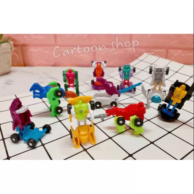 Set 10 xe mini lắp ráp thành robot, khủng long