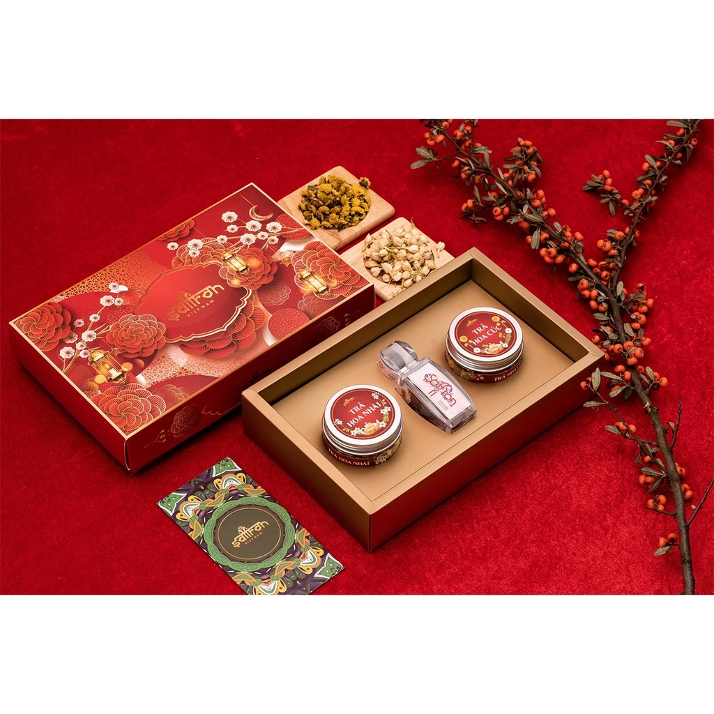 Set quà trung thu Saffron Nhụy Hoa Nghệ Tây Jahan 0,5Gr và đông trùng, trà hoa