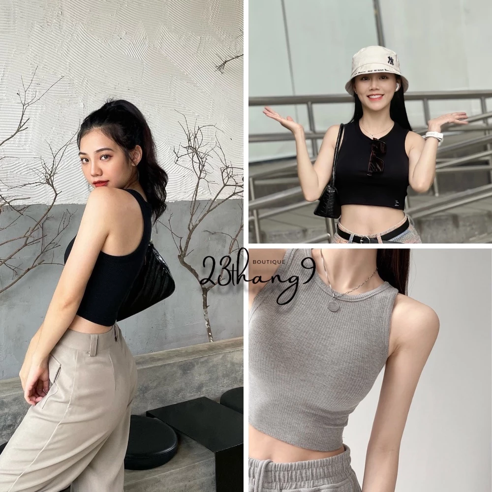 Áo ba lỗ nữ áo croptop màu đen màu trắng chất liệu thun gân cao cấp phong cách mùa hè năng động đi chơi đi biển 095