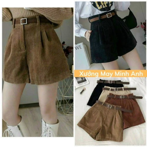 Quần Short Ngắn Gập Gấu Ống Rộng Chất Nhung Tăm Siêu Sang MA078