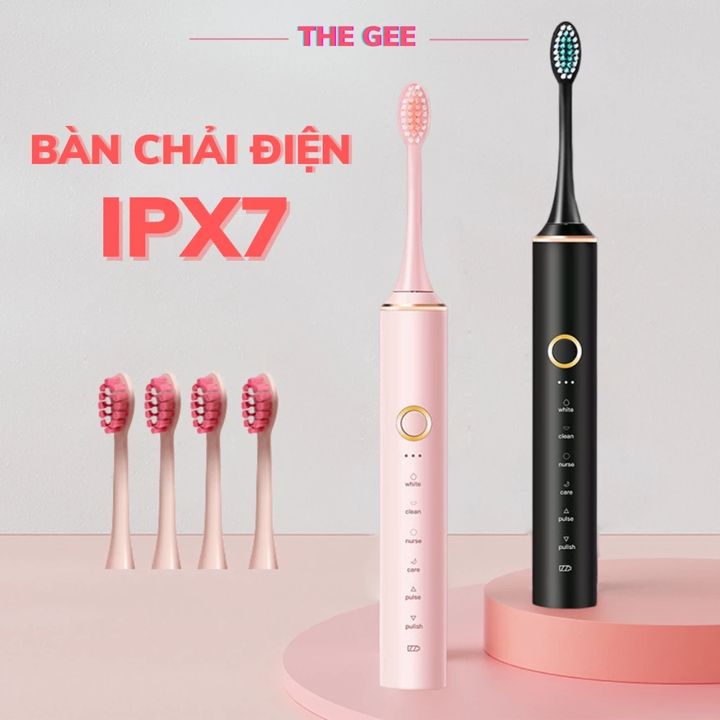 Bàn chải điện IPX7 đánh răng sạch x10, công nghệ sóng âm, bảo vệ răng miệng tuyệt đối